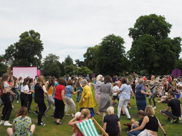 People dancing to an outdoor disco